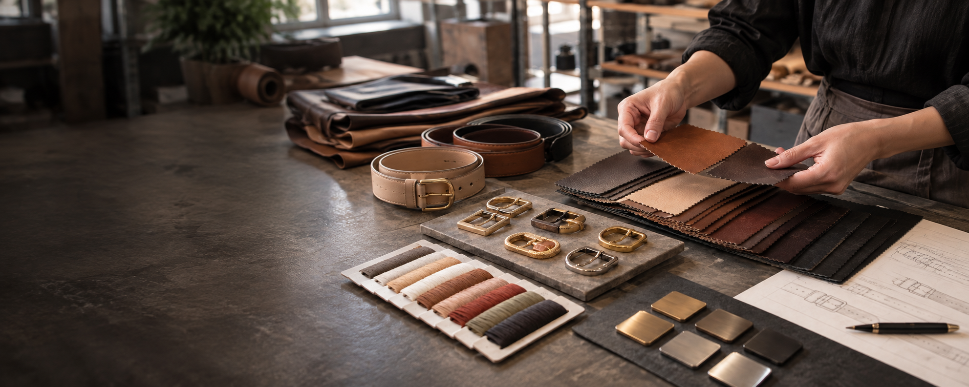 Material & Hardware Selection stage in custom belt production